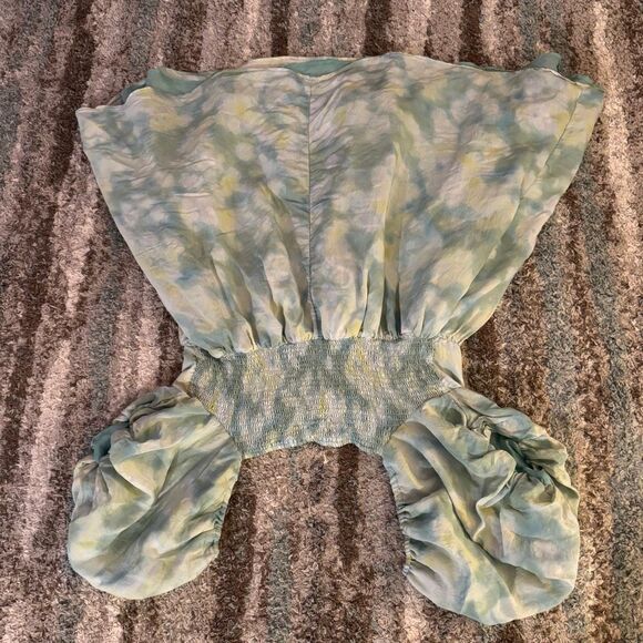 Future Collective Green & Blue Watercolor Tie-Dye Puff Sleeve Mini Fairy Dress 1 - Picture 5 of 5